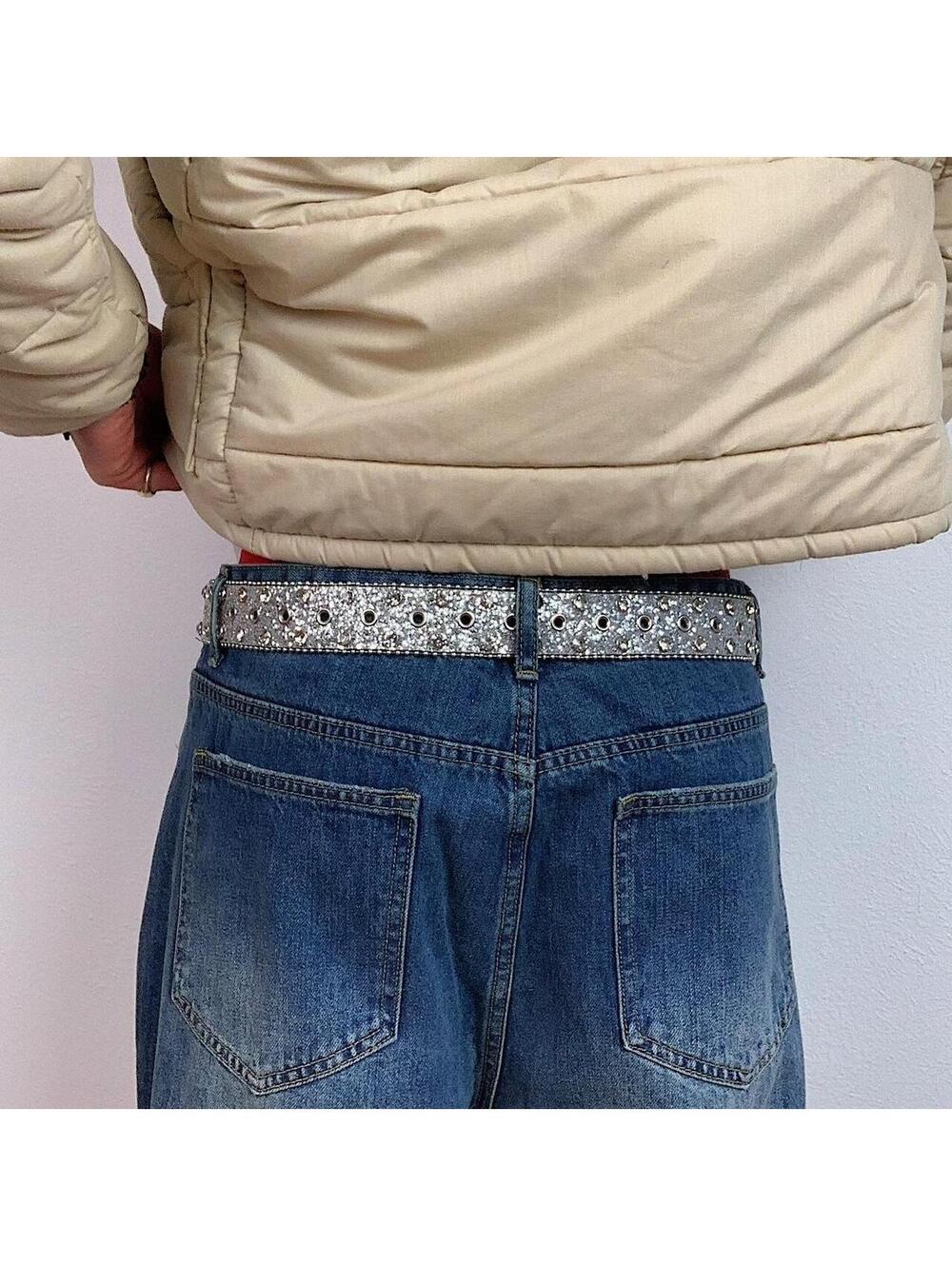 Cyber Y2k 2000s style rhinestone crystal grunge silver punk belt. Cool grunge/pu - Picture 6 of 8